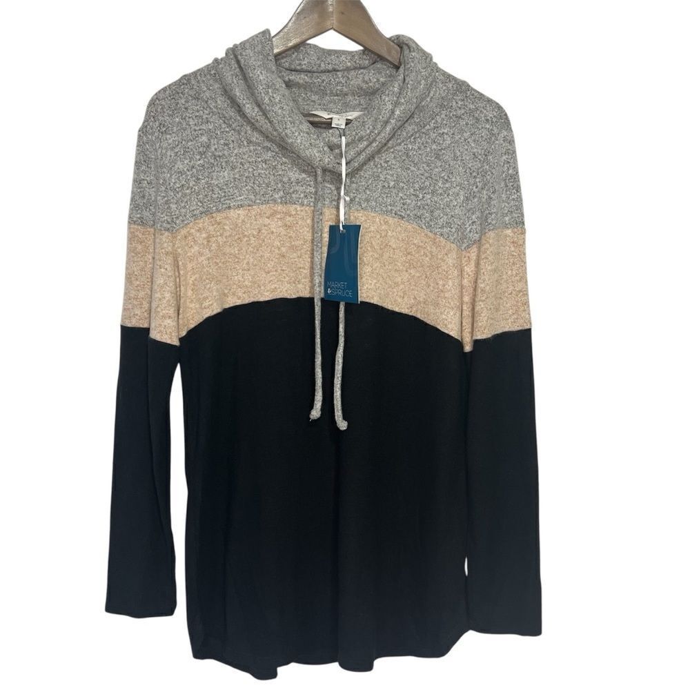 NWT Market & Spruce Brushed Knit Top size Medium Cowl Neck Colorblock Pullover